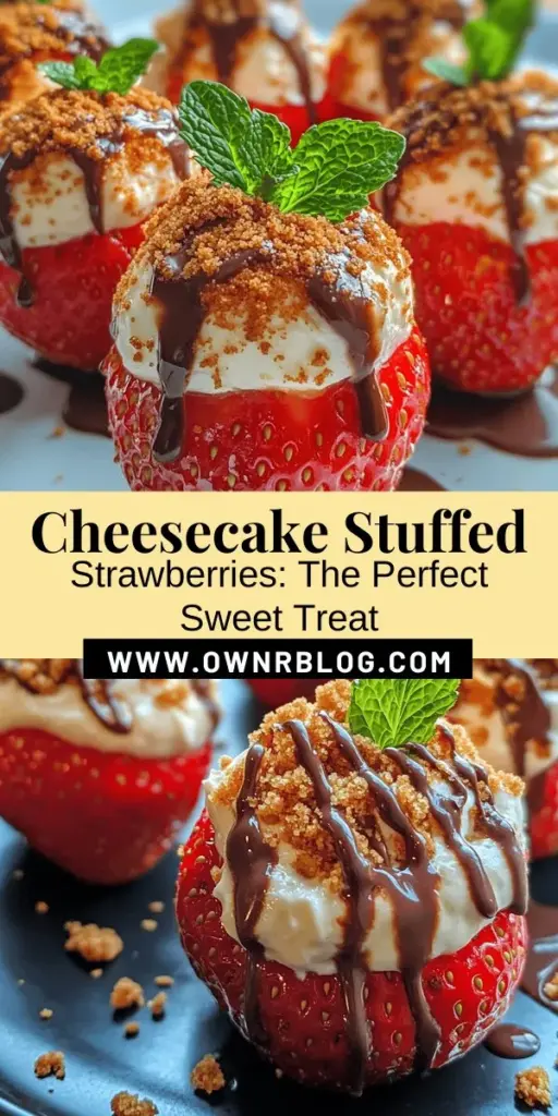 Indulge in the sweetness of cheesecake stuffed strawberries, the perfect dessert for any occasion! These delightful bites combine juicy strawberries with a creamy cheesecake filling, making for a visual and flavor treat. Easy to prepare and customizable, they shine at parties, picnics, or brunch. Elevate your gatherings with this elegant dessert that everyone will love. Ready to impress? Dive into this simple recipe! #Desserts #CheesecakeStuffedStrawberries #SweetTreats #CookingInspiration #PartyFood