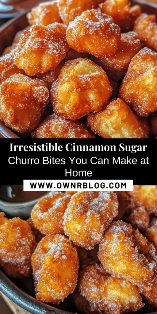 Indulge in the sweet and crispy delight of Cinnamon Sugar Churro Bites, a carnival classic made right at home! These bite-sized treats feature a golden, crunchy exterior and a soft, chewy center, perfectly coated in cinnamon-sugar. Easy to make, they are perfect for any occasion—just follow our step-by-step guide for a delicious experience. Serve them with your favorite dipping sauces for an extra treat! #ChurroBites #SweetTreats #CarnivalFood #DessertRecipe #BakingFun