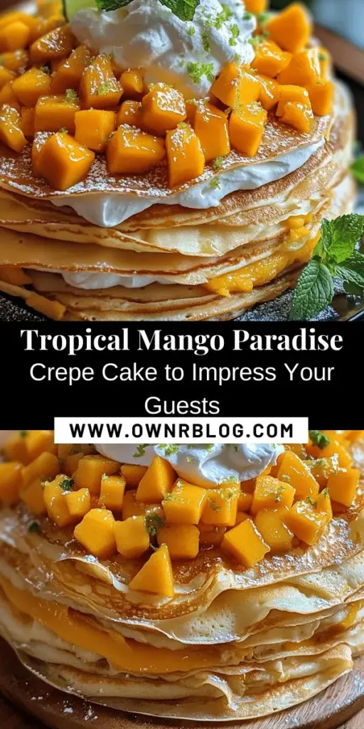 Discover the tropical bliss of Mango Paradise Crepe Cake! This gorgeous dessert features delicate layers of soft crepes filled with a luscious mango-flavored cream that will transport your taste buds to sunny paradise. Perfect for any occasion, its vibrant colors and refreshing flavors make it a showstopper on any dessert table. Get ready to impress your family and friends with this delightful recipe! #MangoParadise #CrepeCake #TropicalDessert #BakingJoy #SweetTreats