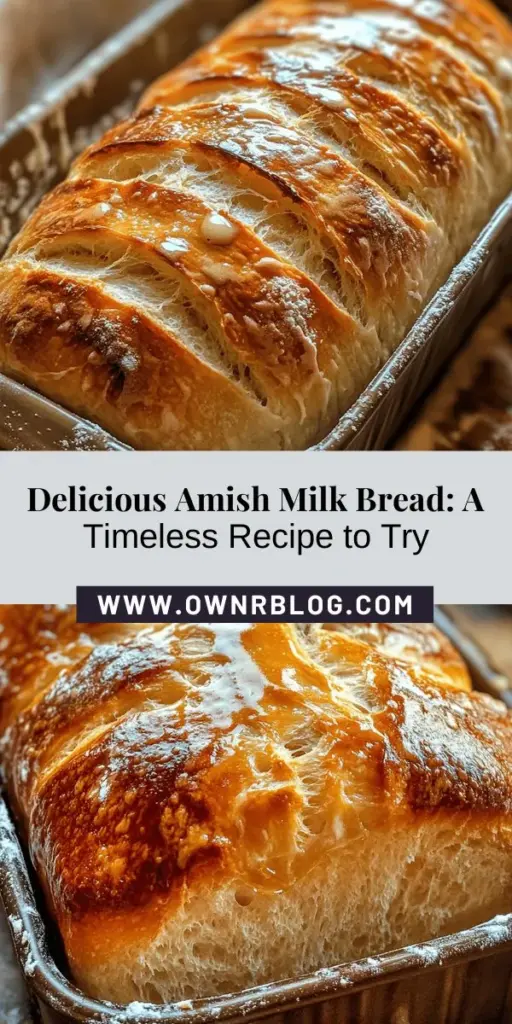 Discover the joy of baking with this authentic Amish Milk Bread recipe! Known for its soft, tender crumb and subtle sweetness, this homemade treasure captures the essence of Amish culture. Perfect for sandwiches, toast, or enjoyed fresh from the oven, it's a comforting staple for any meal. Dive into the step-by-step process that connects you to tradition and savor the rich flavors. Your kitchen is about to smell amazing! #AmishMilkBread #HomemadeBread #BakingTradition #ComfortFood #BreadMaking