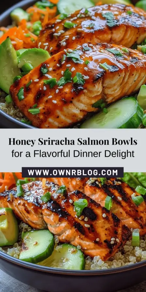 Discover the deliciousness of Honey Sriracha Salmon Bowls—a perfect blend of sweet and spicy flavors that comes together in about 30 minutes! This nutritious meal features rich salmon, wholesome grains like quinoa or jasmine rice, and fresh veggies for a satisfying bite. Packed with omega-3 fatty acids and essential nutrients, it's ideal for busy weeknights or meal prep. Try it out and elevate your dinner game! #HealthyEating #SalmonRecipes #MealPrep #Foodie #DinnerIdeas