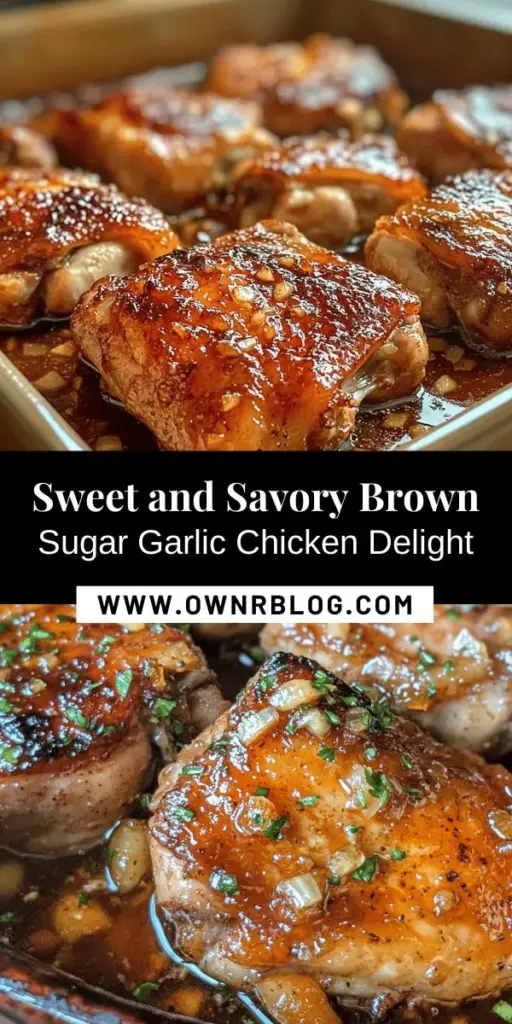 Discover the perfect blend of sweet and savory with this delicious Brown Sugar Garlic Chicken recipe! This easy-to-follow dish is ideal for impressing family and friends without spending hours in the kitchen. Using simple ingredients like chicken thighs, brown sugar, garlic, and soy sauce, you'll create a mouthwatering meal that's both comforting and sophisticated. Perfect for any occasion! Try it today! #BrownSugarGarlicChicken #EasyRecipes #DeliciousDinner #CookingAtHome #Foodie