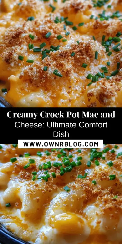 Indulge in the creamy goodness of Crock Pot Mac and Cheese, a classic comfort food that brings warmth and joy to any table. Perfect for busy nights, this hands-free recipe combines elbow macaroni, sharp cheddar, cream cheese, and seasonings, creating a rich and velvety dish. Whether shared at family gatherings or enjoyed as a meal prep option, this dish is sure to delight! Check out the full recipe for a cozy night in. #MacAndCheese #CrockPotCooking #ComfortFood #CheesyDelight #EasyRecipes