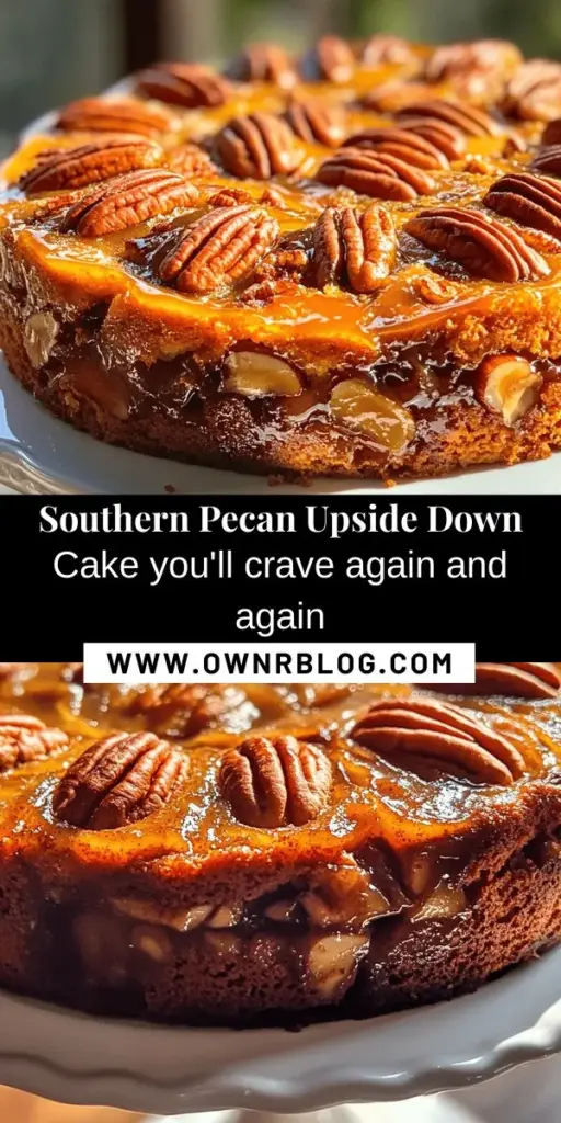 Indulge in the sweet nostalgia of Southern cooking with a Southern Pecan Upside Down Cake! This delightful dessert features a buttery cake topped with caramelized pecans, creating a rich and irresistible flavor profile. Perfect for family gatherings or special occasions, this cake beautifully combines quality ingredients like fresh pecans and buttermilk. Discover how to make this Southern classic that will leave everyone's taste buds dancing! #PecanCake #SouthernDesserts #HomeBaking #UpsideDownCake #ComfortFood #BakingJoy #SweetTreats