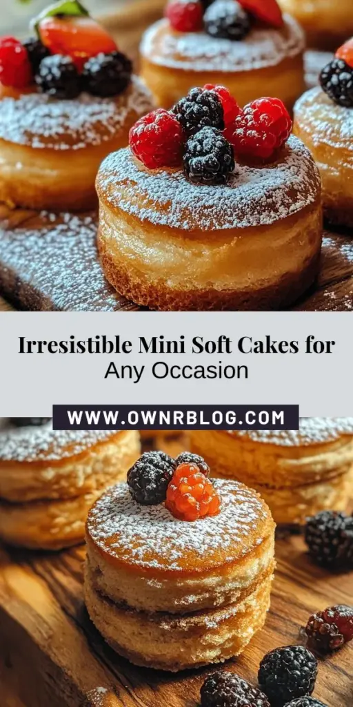 Indulge in the delightful world of Heavenly Mini Soft Cakes! These light and fluffy treats are perfect for any occasion, offering a melt-in-your-mouth experience that guests will love. Easy to bake at home, you can customize them with frosting, fruits, or serve them plain. Discover essential ingredients and step-by-step instructions to create these sophisticated desserts. Perfect for parties or cozy afternoons! #MiniSoftCakes #BakingJoy #DessertIdeas #HomemadeTreats #SweetTooth