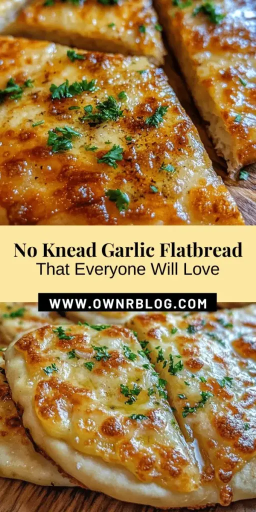 Bake some joy with this easy No Knead Garlic Flatbread Delight! Perfect for novice and seasoned bakers alike, this recipe combines minimal effort with maximum flavor. Just mix, let rise, and bake for warm, garlicky goodness! Pair it with your favorite dips, soups, or salads. With simple ingredients and a few easy steps, you'll have a delicious flatbread ready for any occasion. Try it today! #GarlicFlatbread #NoKneadBread #BakingMadeEasy #HomemadeGoodness #YummyRecipes