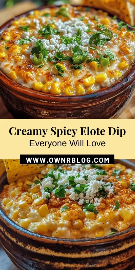 Savor the flavors of Mexico with this irresistible Spicy Elote-Inspired Dip! Made from sweet corn, creamy mayo, tangy sour cream, and a kick of jalapeños, it’s a fantastic way to enjoy the essence of traditional elote. Perfect for parties or cozy nights in, this dip is a crowd-pleaser. Serve it with sturdy tortilla chips for easy scooping. Bring a taste of summer to your table anytime! #EloteDip #MexicanRecipes #PartyAppetizers #DipRecipe #FoodieFun