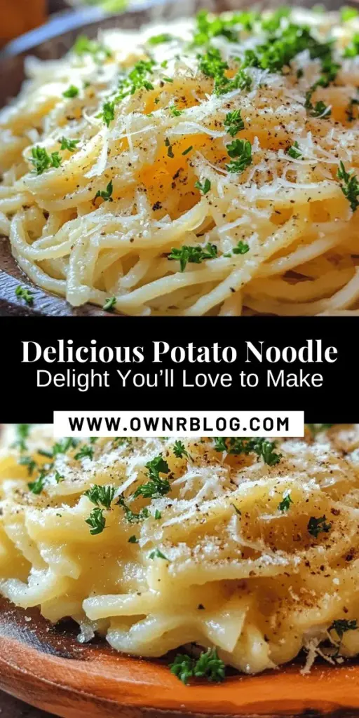 Discover the deliciousness of Potato Noodle Delight, a versatile dish that elevates humble potatoes into comforting homemade noodles! This recipe boasts tender, golden noodles, perfect for family dinners or gourmet gatherings. With options for dietary preferences and endless flavors, you can customize it to your heart's content. Dive into the kitchen and create a meal that's both satisfying and simple to prepare. Perfect for any occasion! #PotatoNoodleDelight #ComfortFood #HomemadeNoodles #FoodieIdeas #RecipeInspiration