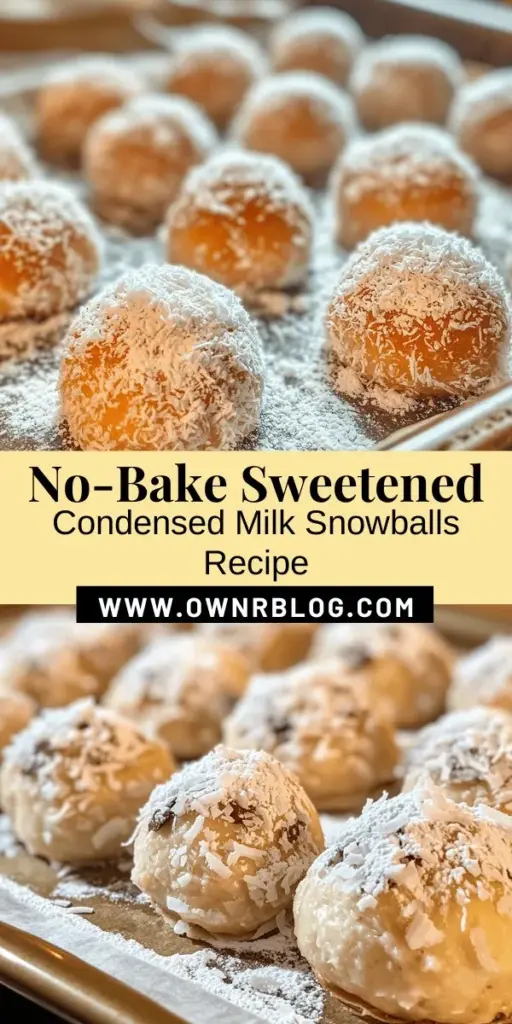 Sweetened Condensed Milk Snowballs are the ultimate no-bake dessert, combining the creamy sweetness of condensed milk with the tropical flavor of coconut. Perfect for any occasion, these easy-to-make treats are sure to delight both kids and adults alike. With just a few ingredients, you can create these fun, versatile snacks that evoke memories of sun-soaked beaches. Get ready to impress your friends and family with this delicious recipe! #Desserts #NoBake #SweetTreats #CoconutLovers #EasyRecipes #CondensedMilk