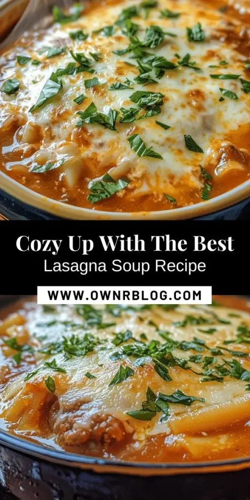 Warm up your evenings with the ultimate comfort food: Lasagna Soup! This easy recipe combines all the flavors of classic lasagna into a delicious, hearty one-pot dish. Loaded with Italian sausage, rich tomatoes, gooey cheeses, and tender noodles, it's perfect for busy nights or relaxed family dinners. Discover how to create a cozy, satisfying bowl of goodness that everyone will love. Perfect for meal prep too! #LasagnaSoup #ComfortFood #OnePotMeals #DinnerIdeas #EasyRecipes #Foodie