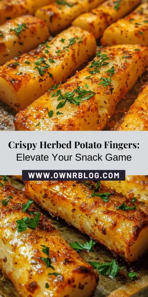 Looking for a tasty twist on your favorite potato snack? Try Crispy Herbed Potato Fingers! These crunchy sticks are infused with fresh herbs and spices, making them a flavorful treat perfect for parties or a healthy side dish. Easy to make and completely customizable, they’re healthier than traditional fries and packed with deliciousness. Serve with your favorite dips for an irresistible snacking experience. #PotatoFingers #SnackRecipes #HealthyEating #CrispySnacks #HomemadeDelights