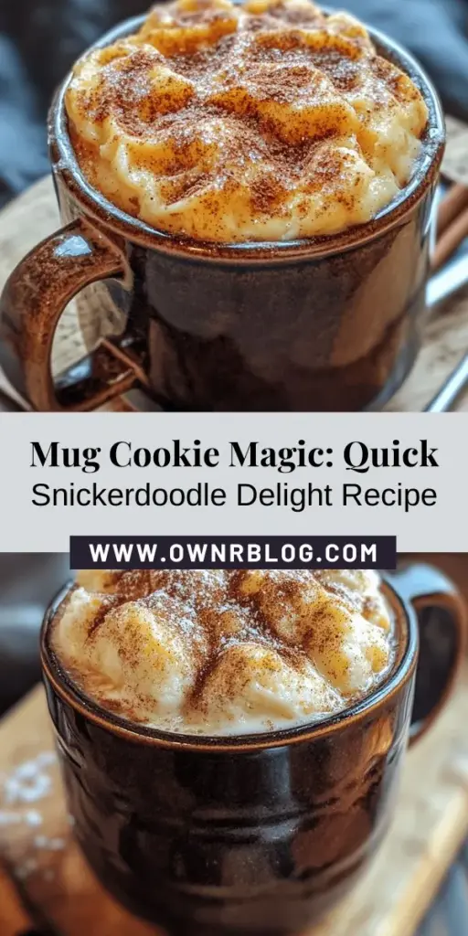 Craving a delicious, warm cookie but don’t want to bake a whole batch? Try the Snickerdoodle Mug Cookie Delight! This quick and easy recipe combines classic Snickerdoodle flavors with the convenience of a single-serving treat. Ready in just minutes, it’s perfect for satisfying those late-night cravings or unexpected guests. Customize it to your liking and enjoy a homemade dessert hassle-free! #MugCookie #Snickerdoodle #DessertInAMug #QuickTreat #BakingMadeEasy #ComfortFood