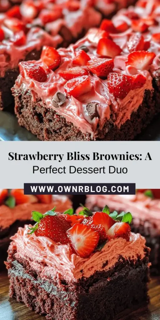 Satisfy your sweet tooth with these Strawberry Bliss Brownies! This delightful dessert combines rich, fudgy brownies with the refreshing burst of fresh strawberries for a treat that’s sure to impress. Perfect for gatherings or special occasions, these brownies are not only delicious but visually appealing, with a creamy frosting that adds an extra layer of sweetness. Indulge in this heavenly dessert experience! #StrawberryBrownies #DessertLovers #BakingJoy #Chocolate #YummyTreats