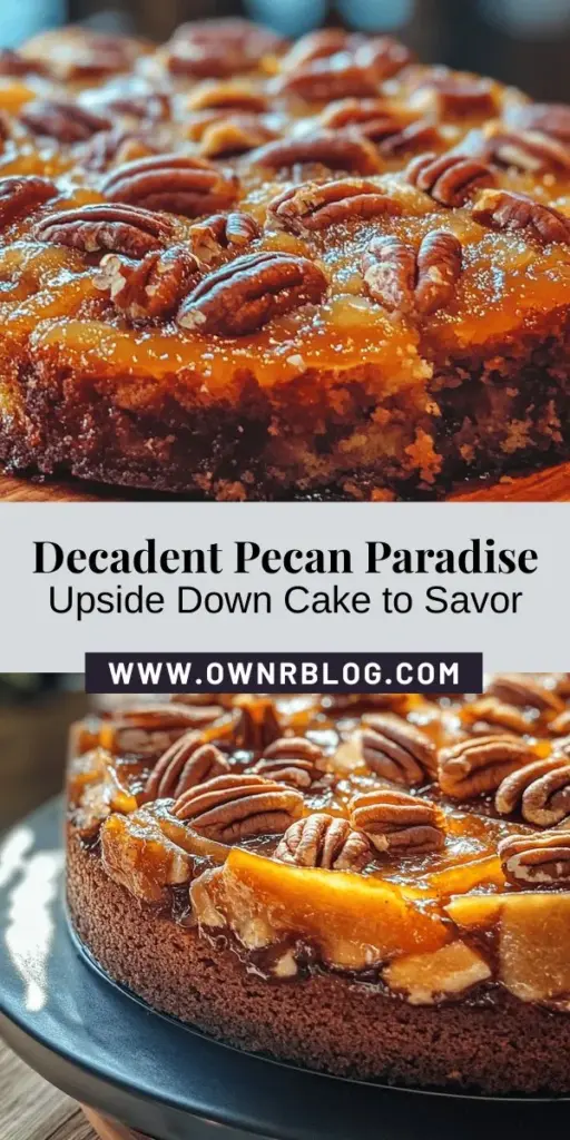 Savor the bliss of baking with our Pecan Paradise Upside Down Cake! This indulgent dessert features a rich buttery topping filled with crunchy pecans, creating a perfect blend of flavors and textures. Ideal for any occasion, it’s sure to impress guests and family. Get ready to fill your kitchen with a warm aroma and create a stunning centerpiece for your table. Try this delicious recipe today! #PecanCake #UpsideDownCake #BakingJoy #DessertHeaven #PecanParadise