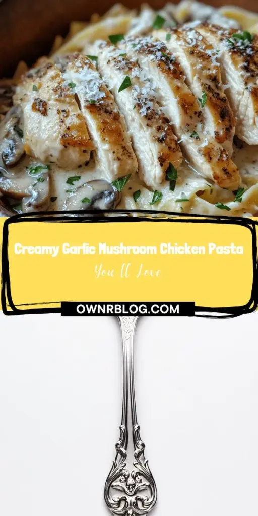 Discover the irresistible flavors of Creamy Garlic Mushroom Chicken with Pasta, the perfect dish for any occasion! This sumptuous recipe features tender chicken breasts coated in a rich garlic and mushroom sauce, served over your choice of pasta. Ideal for busy weeknights or special gatherings, it's both comforting and impressive. Dive into cooking with this simple and delightful recipe! #ChickenPasta #ComfortFood #CookingAtHome #RecipeIdeas #FoodLovers #PastaRecipe