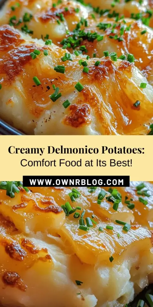 Delmonico Potatoes Delight is a creamy, cheesy comfort food that brings nostalgia to your dinner table. This classic dish, originating from 19th-century New York, features layers of thinly sliced potatoes baked in a luscious sauce. Perfect for gatherings or family dinners, it's easy to prepare and always impresses. Discover the step-by-step process to create this indulgent treat that combines flavors and textures for a memorable meal. #DelmonicoPotatoes #ComfortFood #Recipe #CheesyDish #FamilyDinner #Foodie