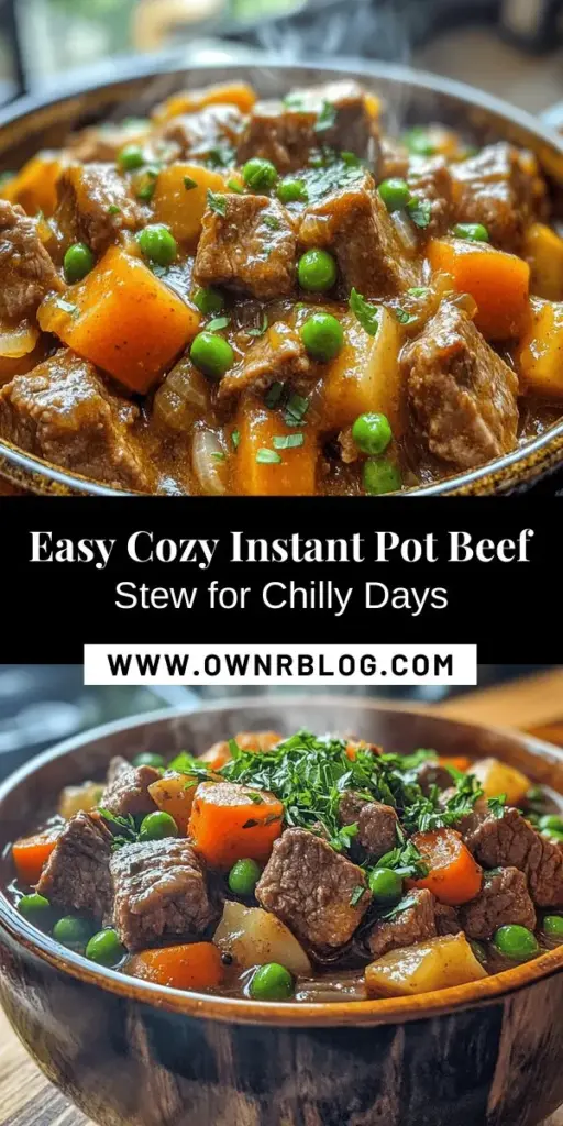 Warm yourself up this season with a Cozy Instant Pot Beef Stew that's perfect for chilly nights! This hearty recipe combines tender beef chuck and fresh vegetables cooked to perfection in no time, thanks to the Instant Pot. Packed with rich flavors and comforting aromas, it’s an ideal meal to share with loved ones. Discover how to create this classic comfort food with simple steps that everyone can follow. #InstantPot #BeefStew #ComfortFood #HomeCooking #CozyMeals #FamilyDinner #SavoryDelights