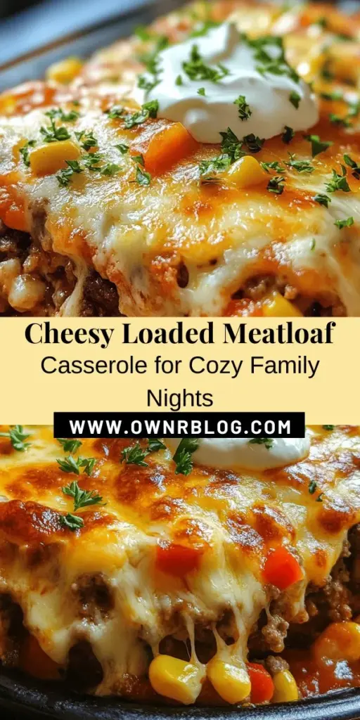 Looking for a delicious comfort food that brings the whole family to the table? Try the Ultimate Cheesy Loaded Meatloaf Casserole! This hearty dish combines savory ground beef, gooey cheese, and vibrant veggies for a mouthwatering experience. Perfect for busy nights or cozy gatherings, it's easy to prepare and can be customized to suit everyone’s taste. Warm your hearts and appetites with this delightful recipe! #Casserole #Meatloaf #ComfortFood #CheesyRecipes #FamilyDinner #HomeCooking #RecipeIdeas