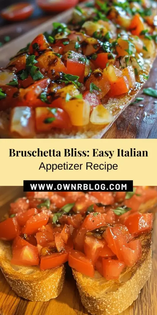 Dive into the world of Italian cuisine with bruschetta, a classic appetizer that captures vibrant flavors and fresh ingredients. Perfect for any occasion, this dish features crispy toasted bread topped with ripe tomatoes, fragrant basil, and a drizzle of high-quality olive oil. Discover tips for selecting the best bread and tomatoes, plus step-by-step instructions to impress your guests! Enjoy a taste of Italy at home! #Bruschetta #ItalianCuisine #Appetizers #Foodie #Homemade #CookingAtHome #DeliciousRecipes #FreshIngredients