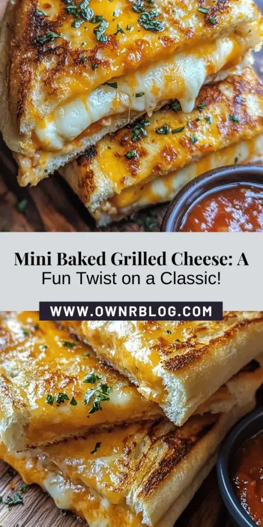 Experience the joy of mini baked grilled cheese, a delightful twist on the classic comfort food! Perfect for any occasion, these bite-sized sandwiches are fun, customizable, and easy to prepare. With endless cheese and bread options, you can create a variety of flavors that everyone will love. Serve them with tasty dipping sauces like marinara or pesto for an unforgettable snack! #MiniGrilledCheese #ComfortFood #PartySnacks #BakingFun #RecipeIdeas #Foodie