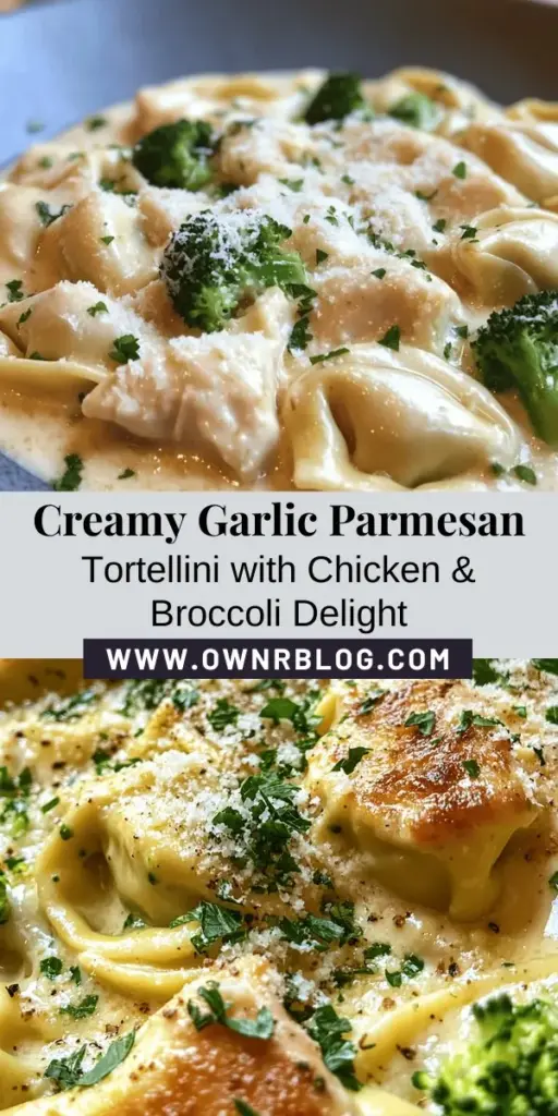 Indulge in the luxurious flavors of Creamy Garlic Parmesan Tortellini with Chicken & Broccoli, a delightful dish perfect for any occasion. This recipe combines cheesy tortellini, tender chicken, and vibrant broccoli enveloped in a rich garlic cream sauce—easy to make and satisfying for the whole family! Elevate your weeknight dinners with this comforting favorite. Get ready to impress your loved ones! #PastaRecipes #ComfortFood #DinnerIdeas #Tortellini #CreamySauce #FamilyMeals