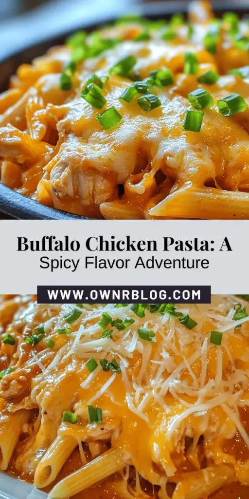 Indulge in the vibrant flavors of Spicy Buffalo Chicken Pasta Delight! This recipe perfectly marries creamy pasta with zesty buffalo chicken, making it a comforting yet exciting meal for any occasion. Customize with your choice of pasta and spice levels to suit your taste. It's versatile and perfect for a cozy night in or impressing guests. Try it today for a delicious experience that everyone will love! #BuffaloChicken #PastaRecipes #ComfortFood #SpicyDelight #FoodieFavorites