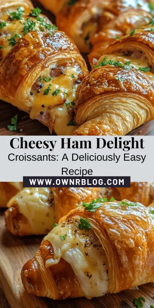 Indulge in the deliciousness of Cheesy Ham Delight Croissants! This easy recipe combines flaky croissants with savory ham, gooey Swiss cheese, and a hint of zesty Dijon mustard, making them perfect for brunch or a cozy snack. Whether you use store-bought dough or make your own, these croissants are sure to impress. Explore optional ingredients for even more flavor and enjoy a delightful culinary experience. #Croissants #Baking #CheesyHamDelight #BrunchIdeas #ComfortFood