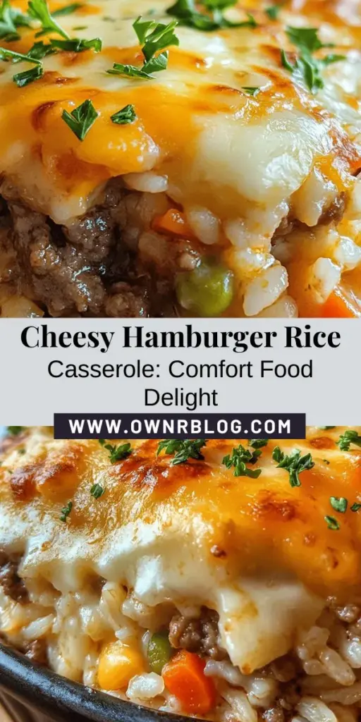 Discover the ultimate comfort food with this savory cheesy hamburger rice casserole. This hearty dish combines ground beef, fluffy rice, melty cheese, and a medley of spices for a meal that warms both heart and soul. Perfect for family dinners or crowd-pleasing gatherings, it's customizable to suit every taste. Dive into this delicious recipe and create lasting memories around the dinner table! #Casserole #ComfortFood #FamilyMeals #Cheesy #RecipeIdeas #HomeCooking #DinnerInspo