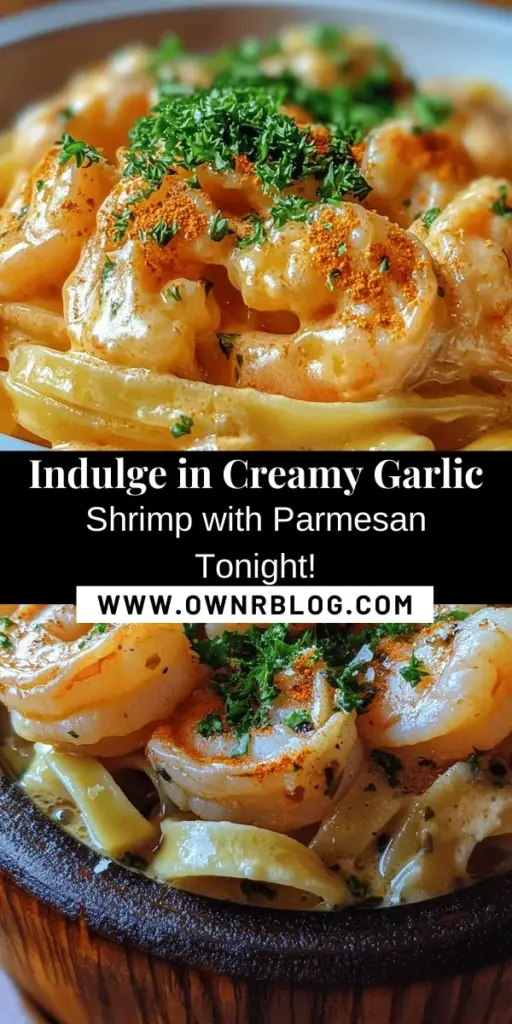 Indulge in the luxurious flavors of Creamy Garlic Shrimp with Parmesan! This delightful recipe features succulent shrimp enveloped in a velvety, garlic-infused cream sauce, making it perfect for both cozy dinners and special occasions. Serve it over linguine or with crusty bread to soak up the rich sauce. Easy to make yet gourmet, this dish is sure to impress your guests. Dive into a creamy seafood delight today! #CreamyGarlicShrimp #SeafoodRecipes #EasyDinners #PastaLovers #Foodie