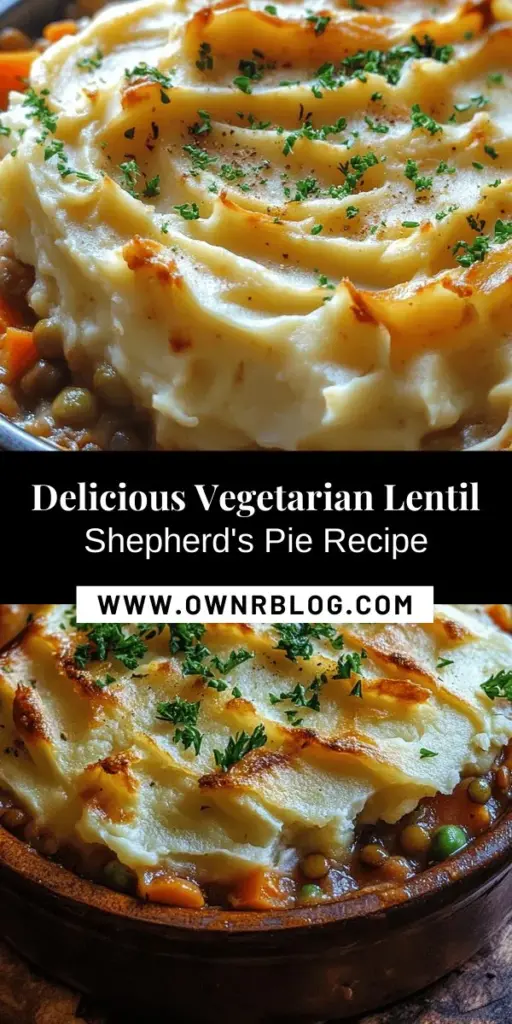 Discover the warmth of comfort food with this Savory Vegetarian Lentil Shepherd’s Pie! Packed with protein-rich lentils, vibrant veggies, and topped with creamy mashed potatoes, this wholesome dish is perfect for plant-based eaters and meat-lovers alike. Explore the delightful flavors and nutritional benefits that make this recipe a family favorite. Perfect for any occasion, it’s both satisfying and health-conscious! #VegetarianRecipes #ComfortFood #HealthyEating #PlantBased #ShepherdsPie #Lentils #MeatlessMeals